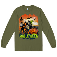 Army Green Happy Halloween With Black Cat Long Sleeve Tee - LillyAllenDesigns