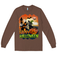 Chestnut Happy Halloween With Black Cat Long Sleeve Tee - LillyAllenDesigns