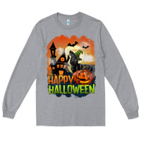 Heather Grey Happy Halloween With Black Cat Long Sleeve Tee - LillyAllenDesigns