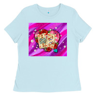 Baby Blue valentines day playing cards and pearl watercolor Ladies Tee - AdoDesignShop