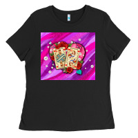 Black valentines day playing cards and pearl watercolor Ladies Tee - AdoDesignShop