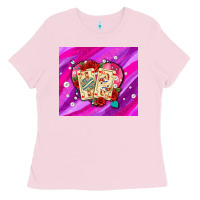 Bubblegum Pink valentines day playing cards and pearl watercolor Ladies Tee - AdoDesignShop
