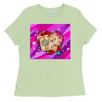 Matcha valentines day playing cards and pearl watercolor Ladies Tee - AdoDesignShop