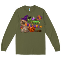 Army Green Happy Halloween With Yorkshire Terrier Dog Long Sleeve Tee - LillyAllenDesigns