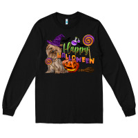 Black Happy Halloween With Yorkshire Terrier Dog Long Sleeve Tee - LillyAllenDesigns