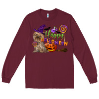Burgundy Happy Halloween With Yorkshire Terrier Dog Long Sleeve Tee - LillyAllenDesigns