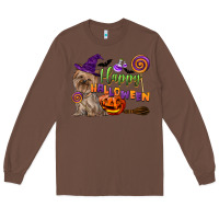 Chestnut Happy Halloween With Yorkshire Terrier Dog Long Sleeve Tee - LillyAllenDesigns