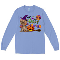 Colony Blue Happy Halloween With Yorkshire Terrier Dog Long Sleeve Tee - LillyAllenDesigns