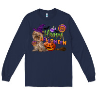 Navy Happy Halloween With Yorkshire Terrier Dog Long Sleeve Tee - LillyAllenDesigns