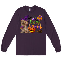 Plum Happy Halloween With Yorkshire Terrier Dog Long Sleeve Tee - LillyAllenDesigns