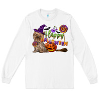 White Happy Halloween With Yorkshire Terrier Dog Long Sleeve Tee - LillyAllenDesigns