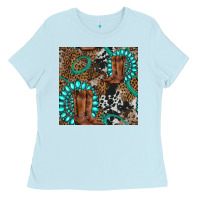 Baby Blue cowboy boot and gemstone Ladies Tee - BundleAndBundleShop