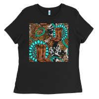 Black cowboy boot and gemstone Ladies Tee - BundleAndBundleShop