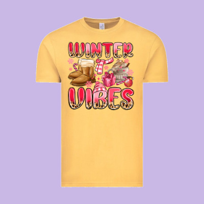 Pink Winter Vibes Vintage Tee Designed By Maliassmallbusiness