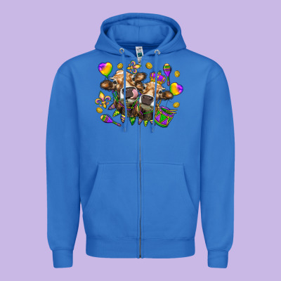 Mardi Gras Heifers Zipper Hoodie Designed By Howdyjamesfarm