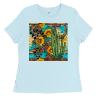 Baby Blue horseshoe and cactus Ladies Tee - BundleAndBundleShop