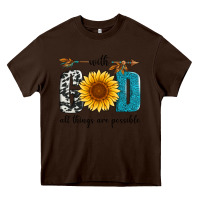 Chocolate Brown with god all things are possible Heavy Core Tee - Artiststas