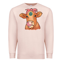 Pale Pink Cow  Turquoise Premium Sweatshirt - CowCowDesign