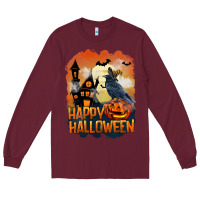Burgundy Happy Halloween With Crow Long Sleeve Tee - LillyAllenDesigns