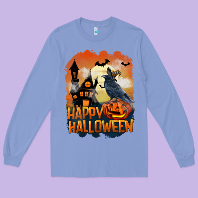 Happy Halloween With Crow Long Sleeve Tee Designed By Lillyallendesigns