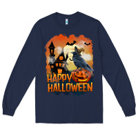 Navy Happy Halloween With Crow Long Sleeve Tee - LillyAllenDesigns
