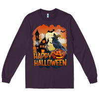 Plum Happy Halloween With Crow Long Sleeve Tee - LillyAllenDesigns
