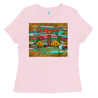 Bubblegum Pink camping is my happy place Ladies Tee - Artiststas
