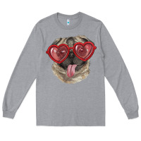 Heather Grey pug with love glasses Long Sleeve Tee - RanaPortraitStore