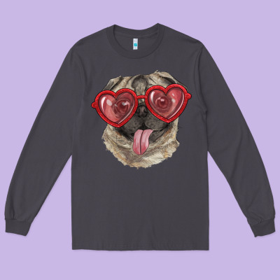 Pug With Love Glasses Long Sleeve Tee Designed By Ranaportraitstore