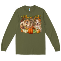 Army Green welcome fall with dogs Long Sleeve Tee - LillyAllenDesigns
