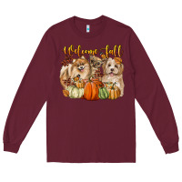 Burgundy welcome fall with dogs Long Sleeve Tee - LillyAllenDesigns
