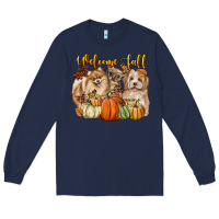 Navy welcome fall with dogs Long Sleeve Tee - LillyAllenDesigns