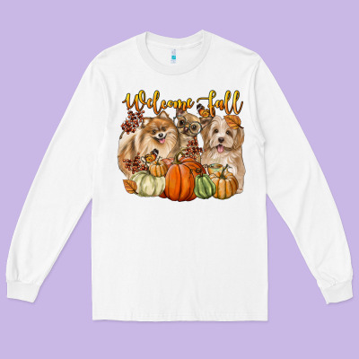 Welcome Fall With Dogs Long Sleeve Tee Designed By Lillyallendesigns