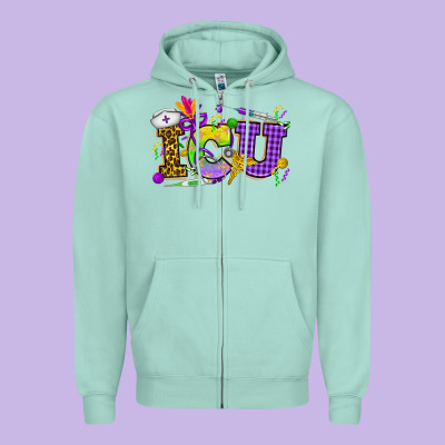 Mardi Gras Icu Nurse Zipper Hoodie Designed By Howdyjamesfarm