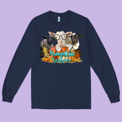 Pumpkin Season With Baby Sheeps And Goat Long Sleeve Tee Designed By Lillyallendesigns