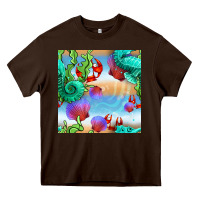 Chocolate Brown seahorse and beach Heavy Core Tee - BundleAndBundleShop