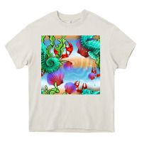 Cream seahorse and beach Heavy Core Tee - BundleAndBundleShop