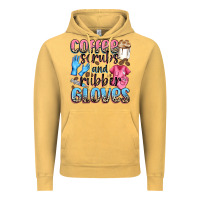 Vintage Mustard coffee scrubs and rubber gloves Vintage Hoodie - NancyCooperArtShop