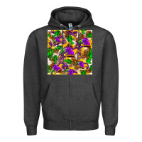 Charcoal Heather Mardi Gras jester had and crawfish with leopard pa Zipper Hoodie - HowdyJamesFarm