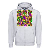 Heather Grey Mardi Gras jester had and crawfish with leopard pa Zipper Hoodie - HowdyJamesFarm