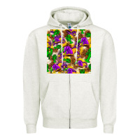 Oatmeal Heather Mardi Gras jester had and crawfish with leopard pa Zipper Hoodie - HowdyJamesFarm
