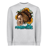 Heather Grey momlife skull with bandana Heavyweight Sweatshirt - Jasminsmagicworld