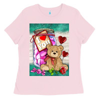 Bubblegum Pink candy jar with bear  air Ladies Tee - AdoDesignShop