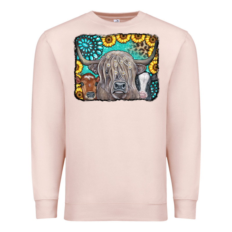 Cows Glitter Turquoise Leopard Sunflowers Premium Sweatshirt by CowCowDesign | Teevron