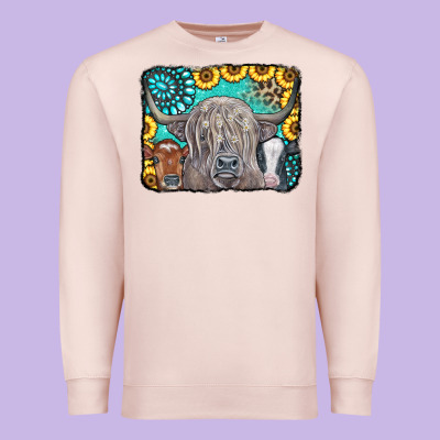 Cows Glitter Turquoise Leopard Sunflowers Premium Sweatshirt Designed By Cowcowdesign