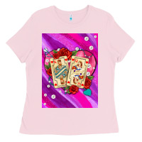 Bubblegum Pink playing cards with pearls and glitter air Ladies Tee - AdoDesignShop