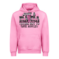 Fuchsia Pink Just a Mama Out Here Trying Not To Raise Assholes Urban Hoodie - CowhideDigitalArt