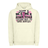 Pigment Pistachio Just a Mama Out Here Trying Not To Raise Assholes Urban Hoodie - CowhideDigitalArt