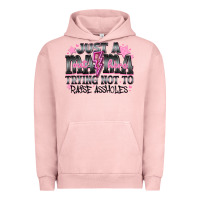 Pigment Salmon Just a Mama Out Here Trying Not To Raise Assholes Urban Hoodie - CowhideDigitalArt