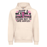 Sandshell Just a Mama Out Here Trying Not To Raise Assholes Urban Hoodie - CowhideDigitalArt